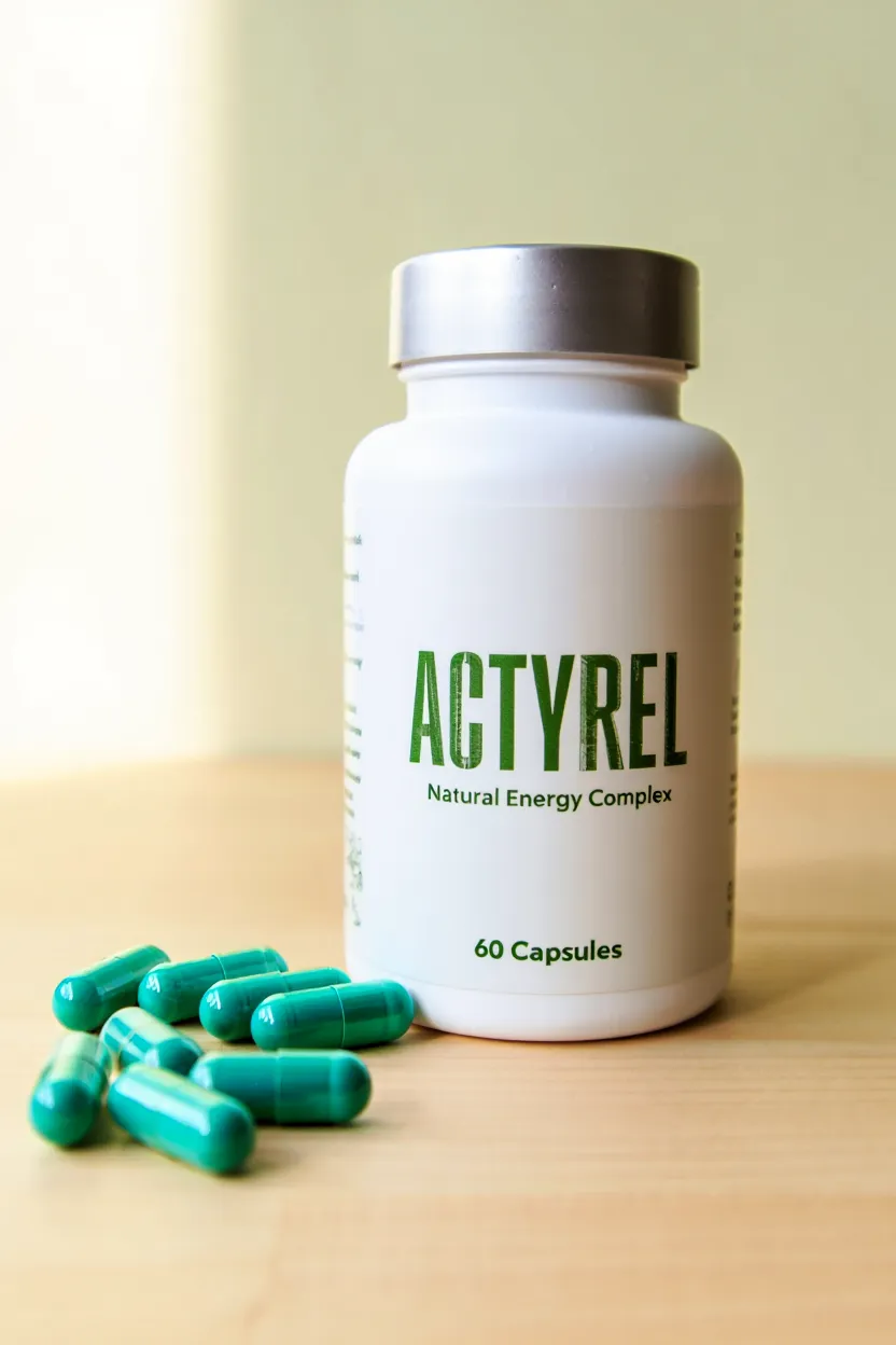 Actyrel natural supplement bottle with capsules